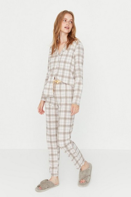 Trendyol - Beige Mid Waist Pajama Set