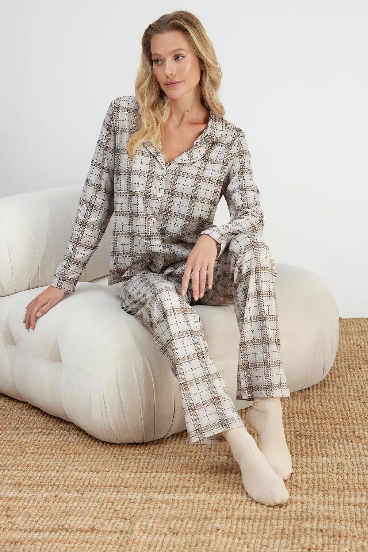 طقم بيجاما بخصر متوسط الارتفاع، بيج, Beige, large image number 0