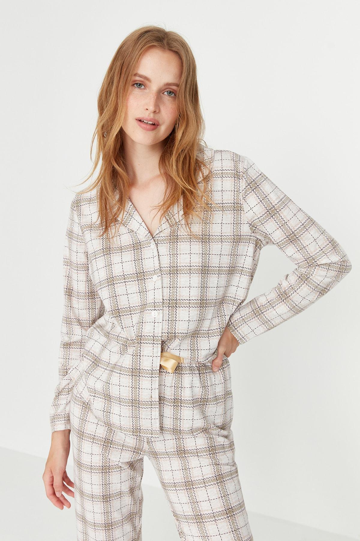 Beige Mid Waist Pajama Set, Beige, large image number 1