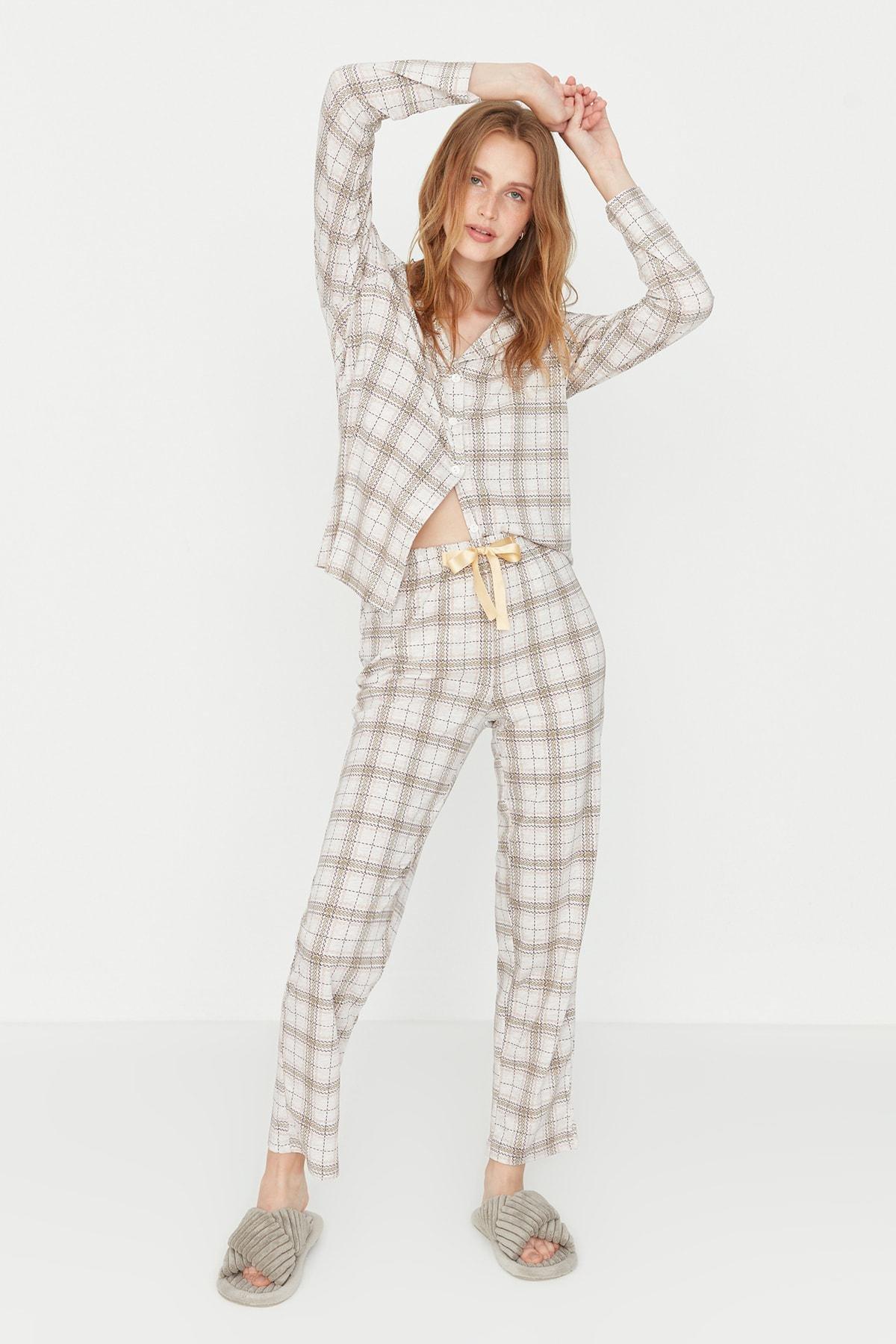 Trendyol - Beige Mid Waist Pajama Set