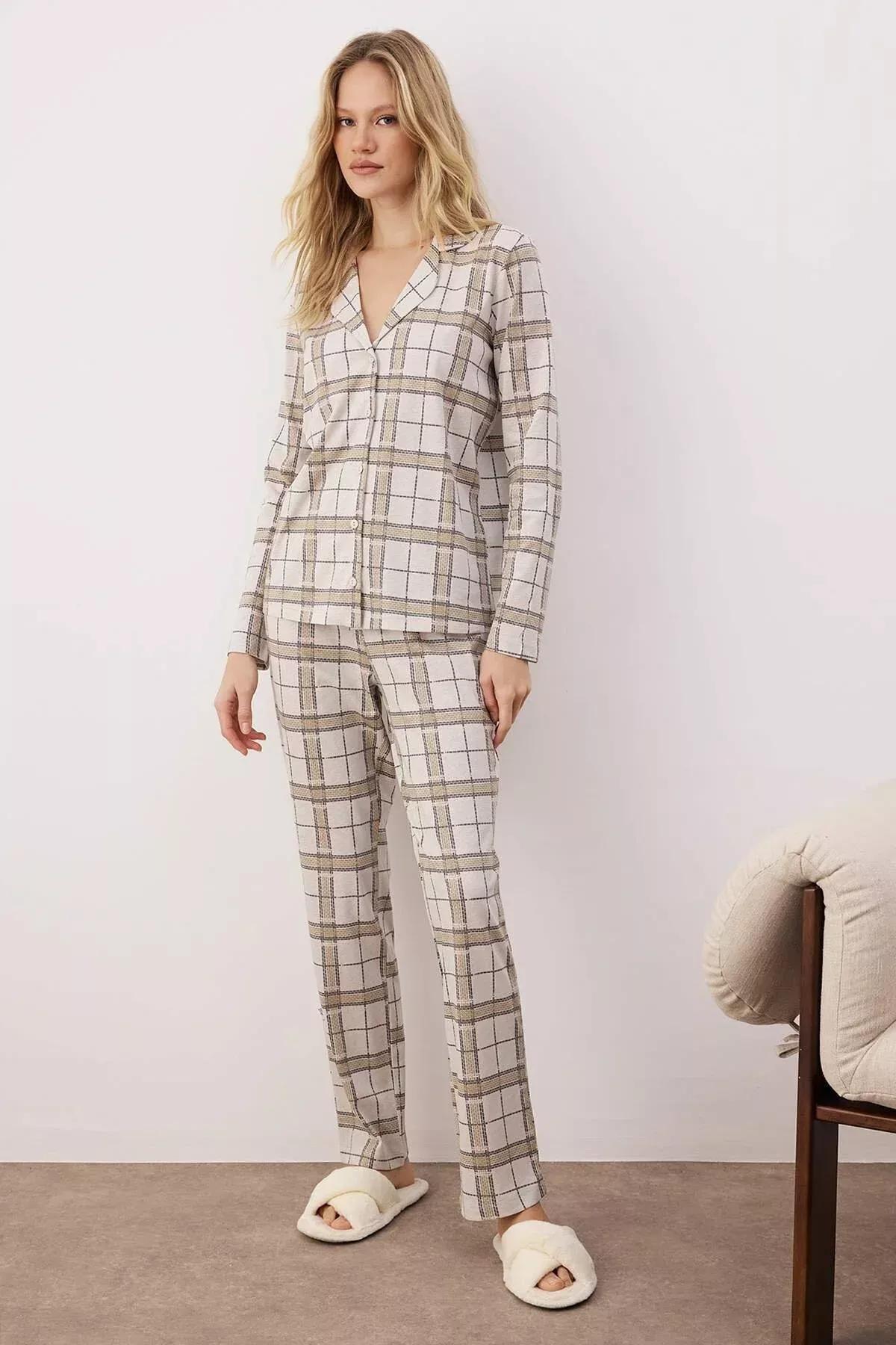 طقم بيجاما بخصر متوسط الارتفاع، بيج, Beige, large image number 4