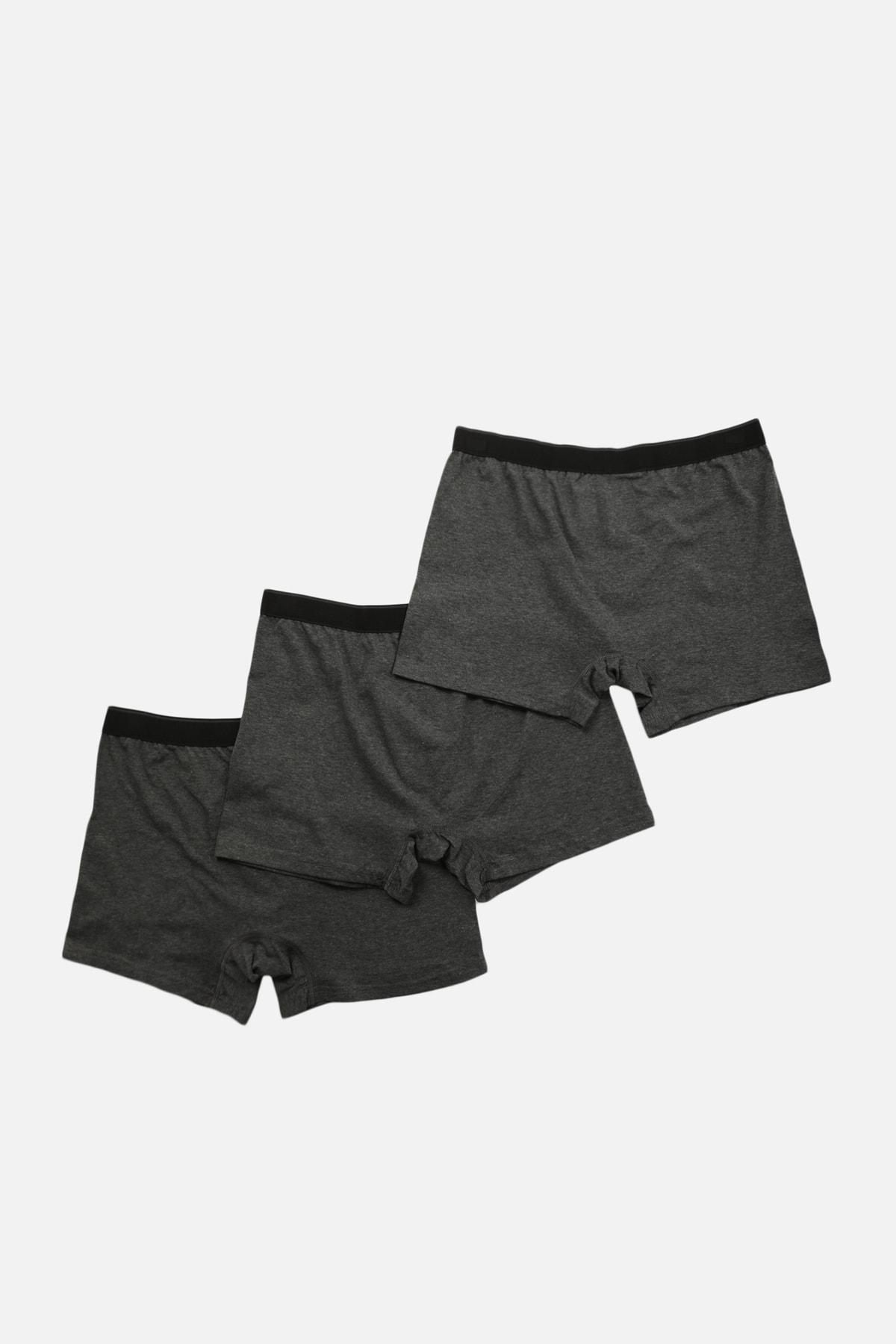 Black Mid Waist Boxer Shorts, Set Of 3, Black, medium