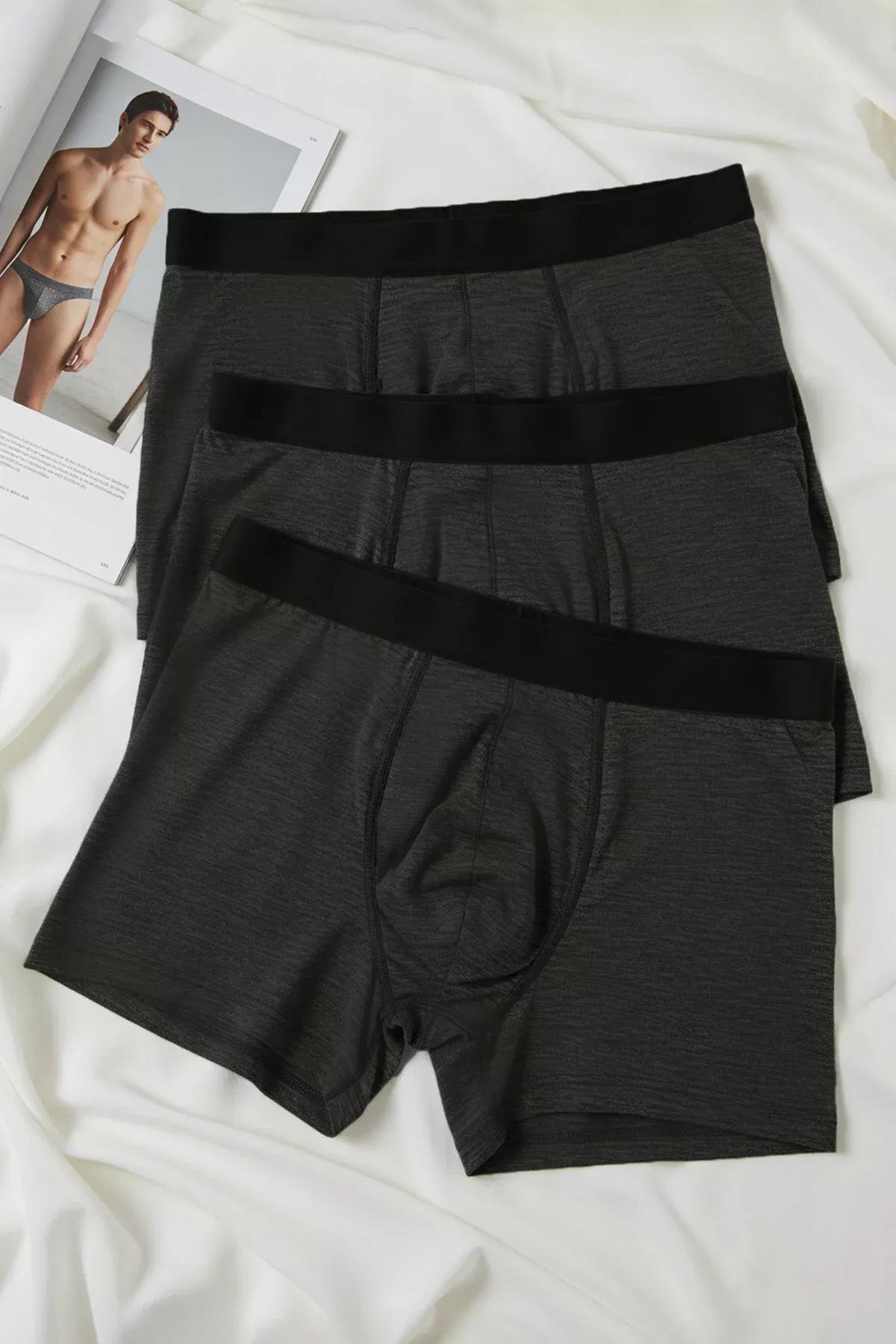 Black Mid Waist Boxer Shorts, Set Of 3, , large image number 5