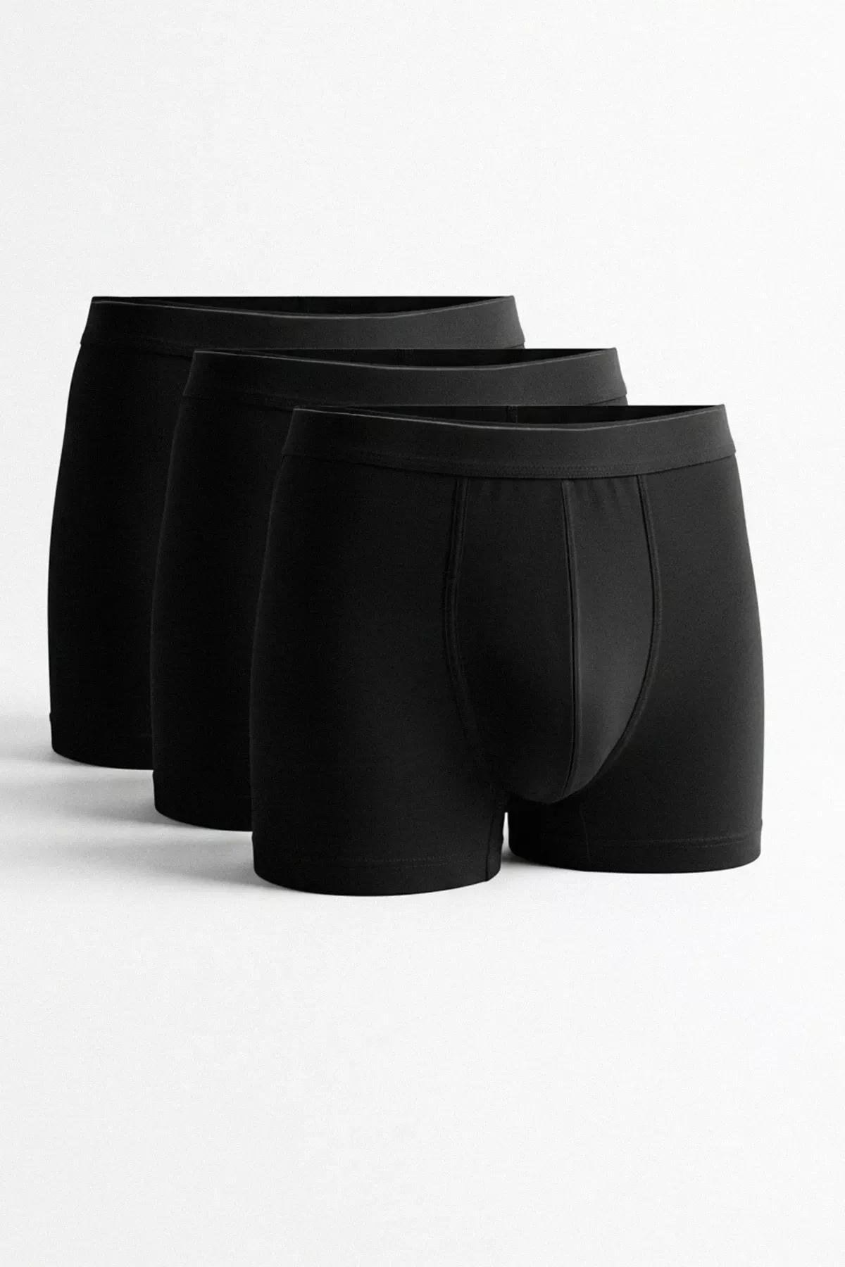 Black Mid Waist Boxer Shorts, Set Of 3, , large image number 6
