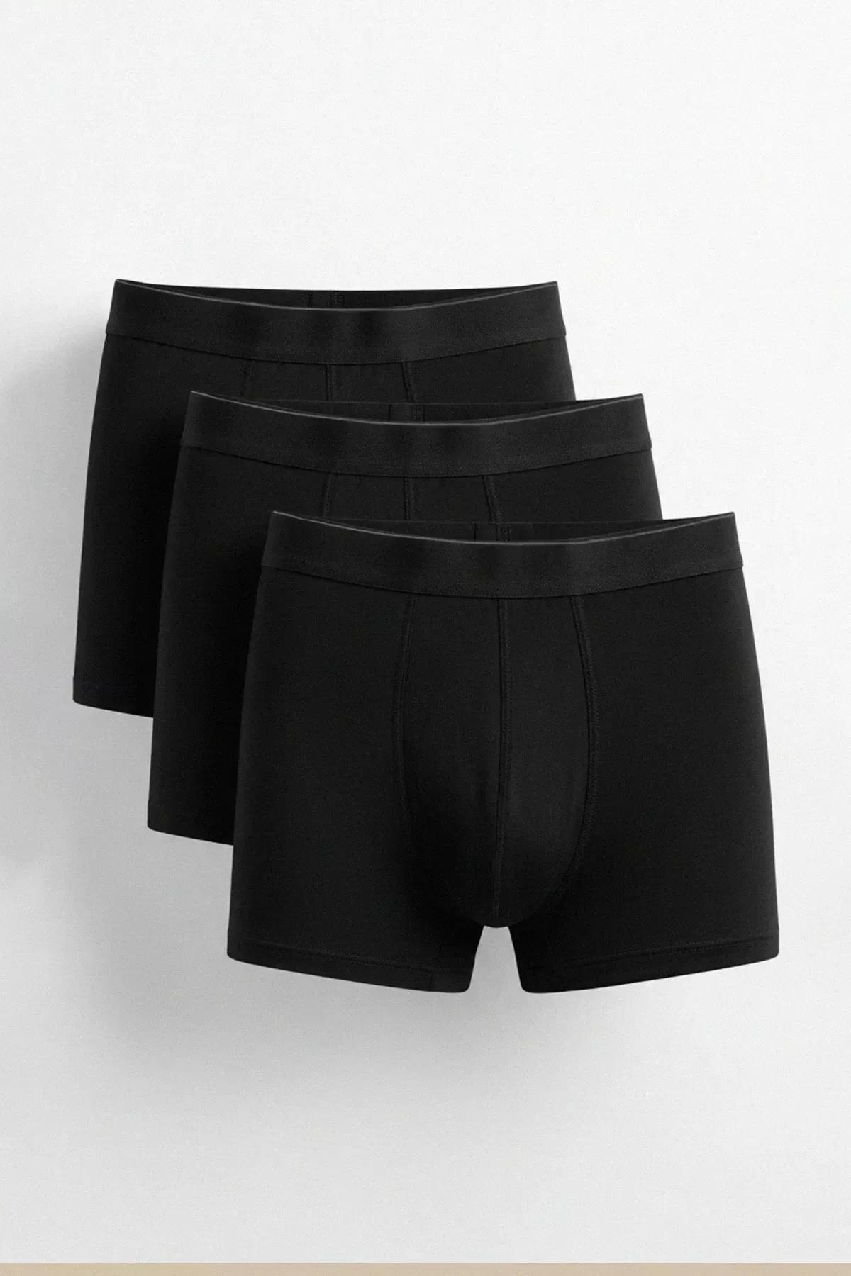 Black Mid Waist Boxer Shorts, Set Of 3, , large image number 8