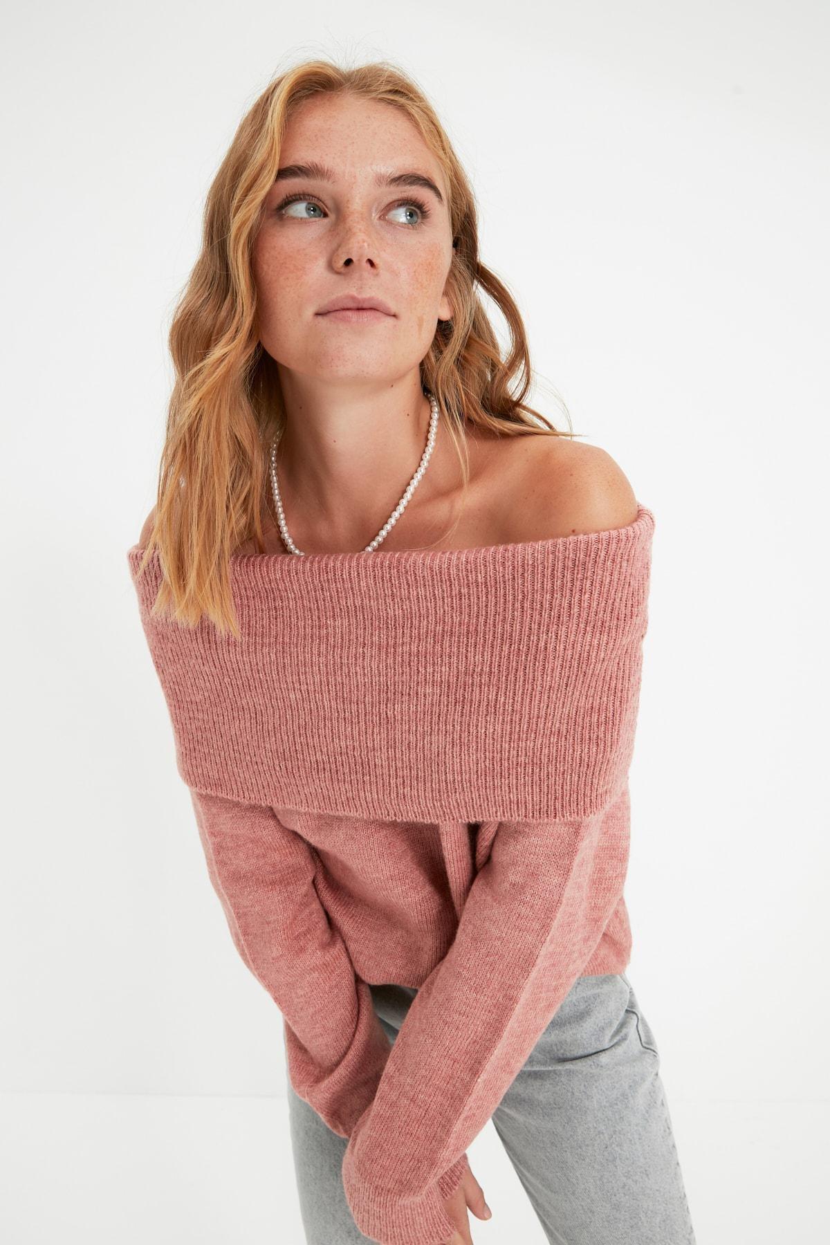 Pink Carmen Collar Sweater, Pink, large image number 1