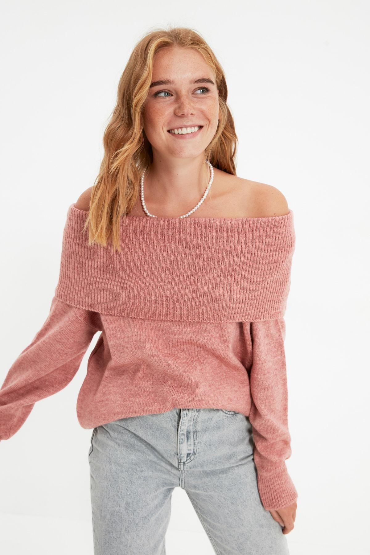 Pink Carmen Collar Sweater, Pink, large image number 2