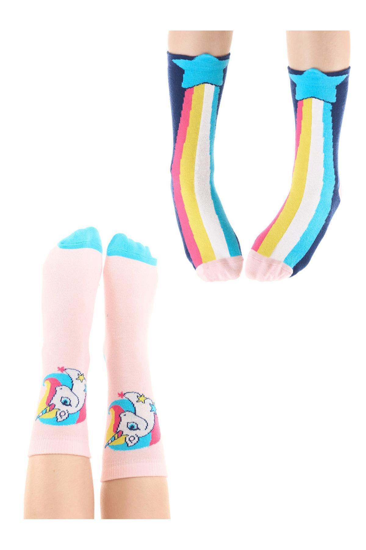 Denokids - Multicolour Printed Socks, Set Of 2, Kids Girls