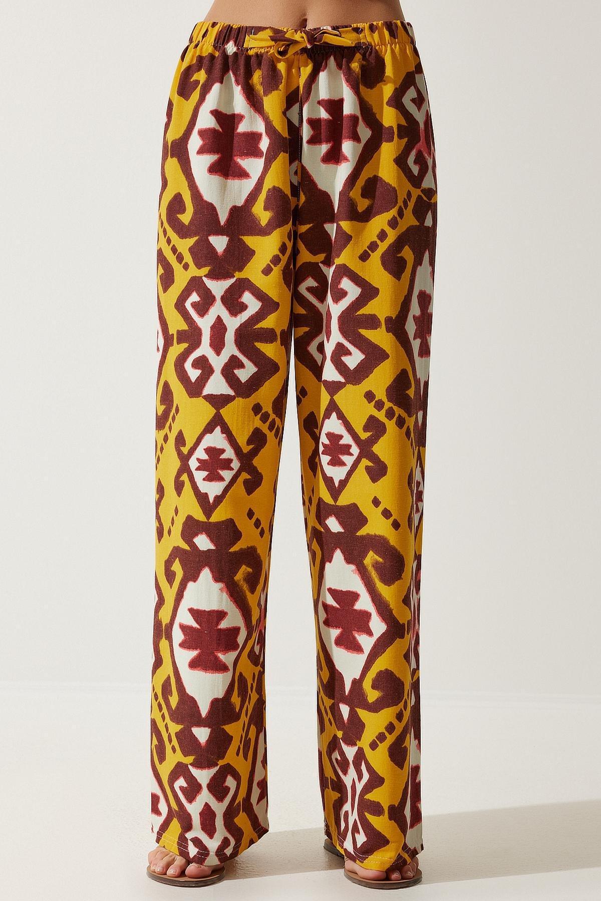 Yellow Patterned Palazzo Trousers, , large image number 3