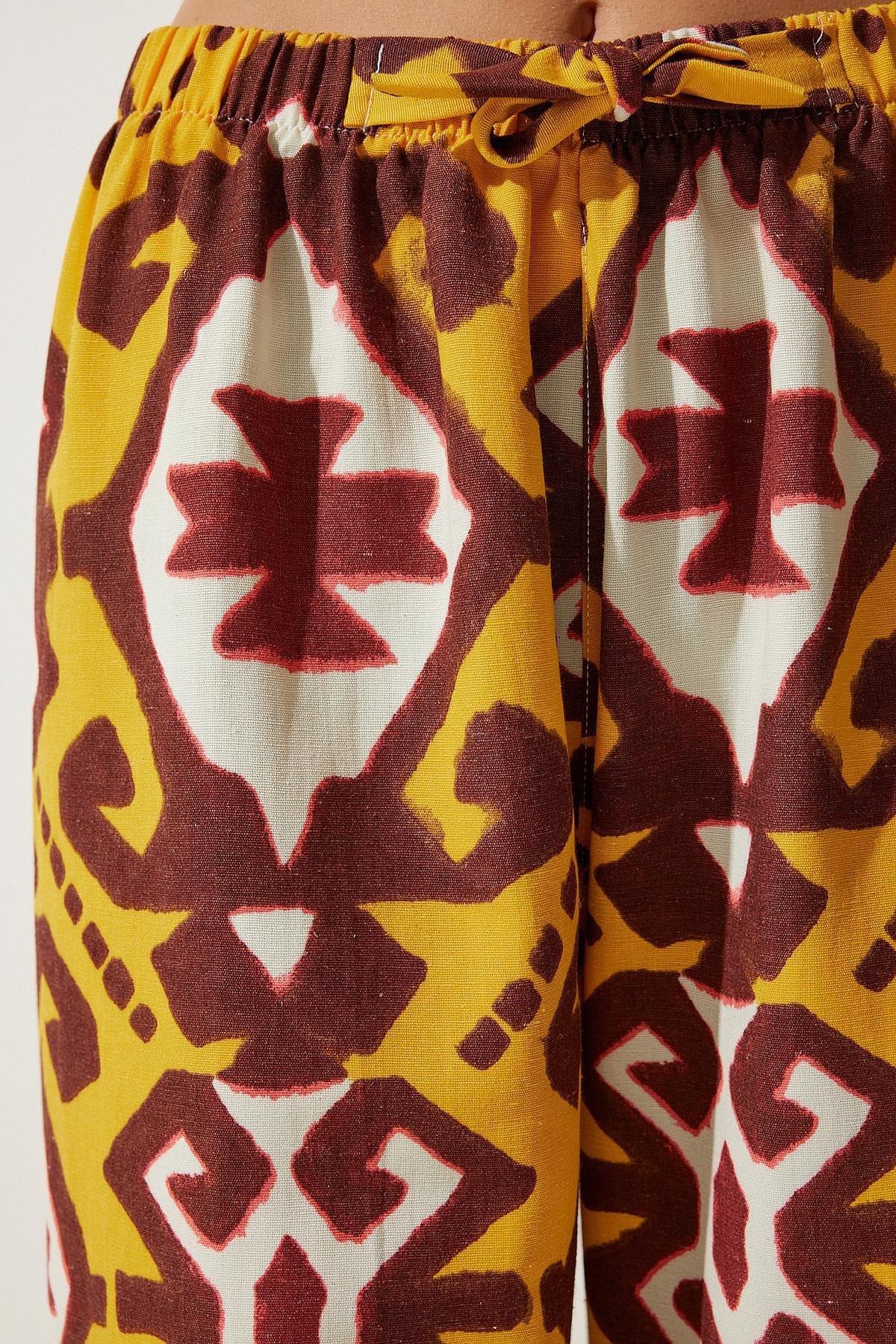 Yellow Patterned Palazzo Trousers, , large image number 4