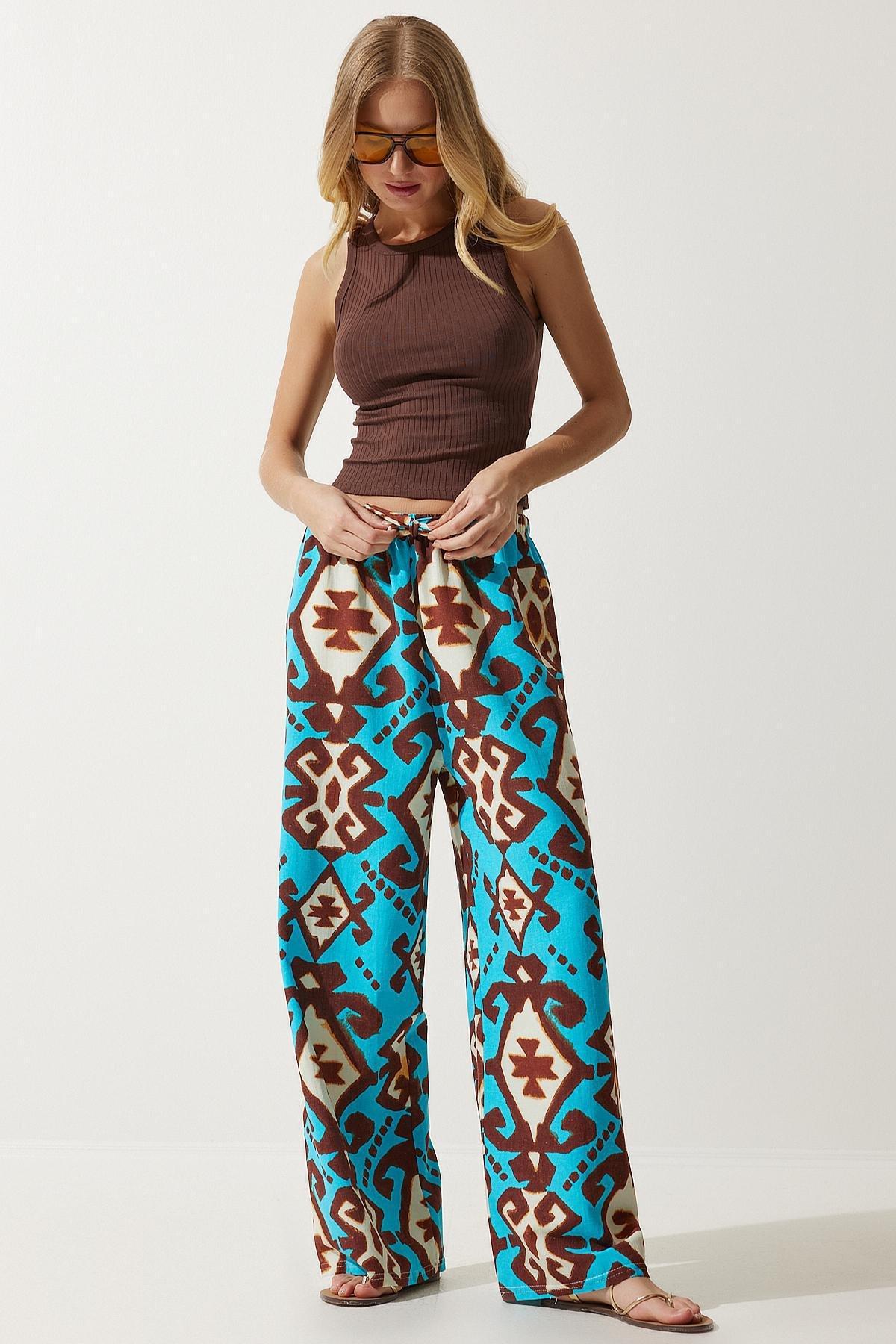 Blue Patterned Palazzo Trousers, , large image number 2