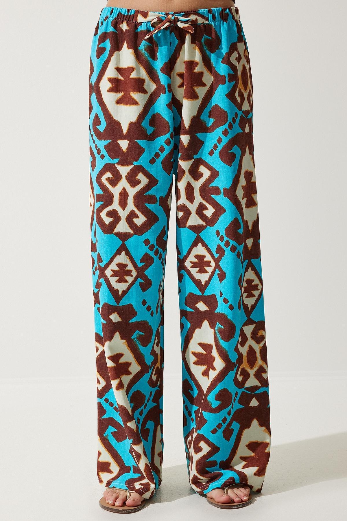Blue Patterned Palazzo Trousers, , large image number 4