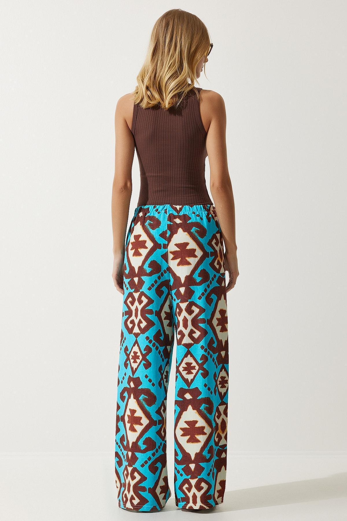 Blue Patterned Palazzo Trousers, , large image number 5