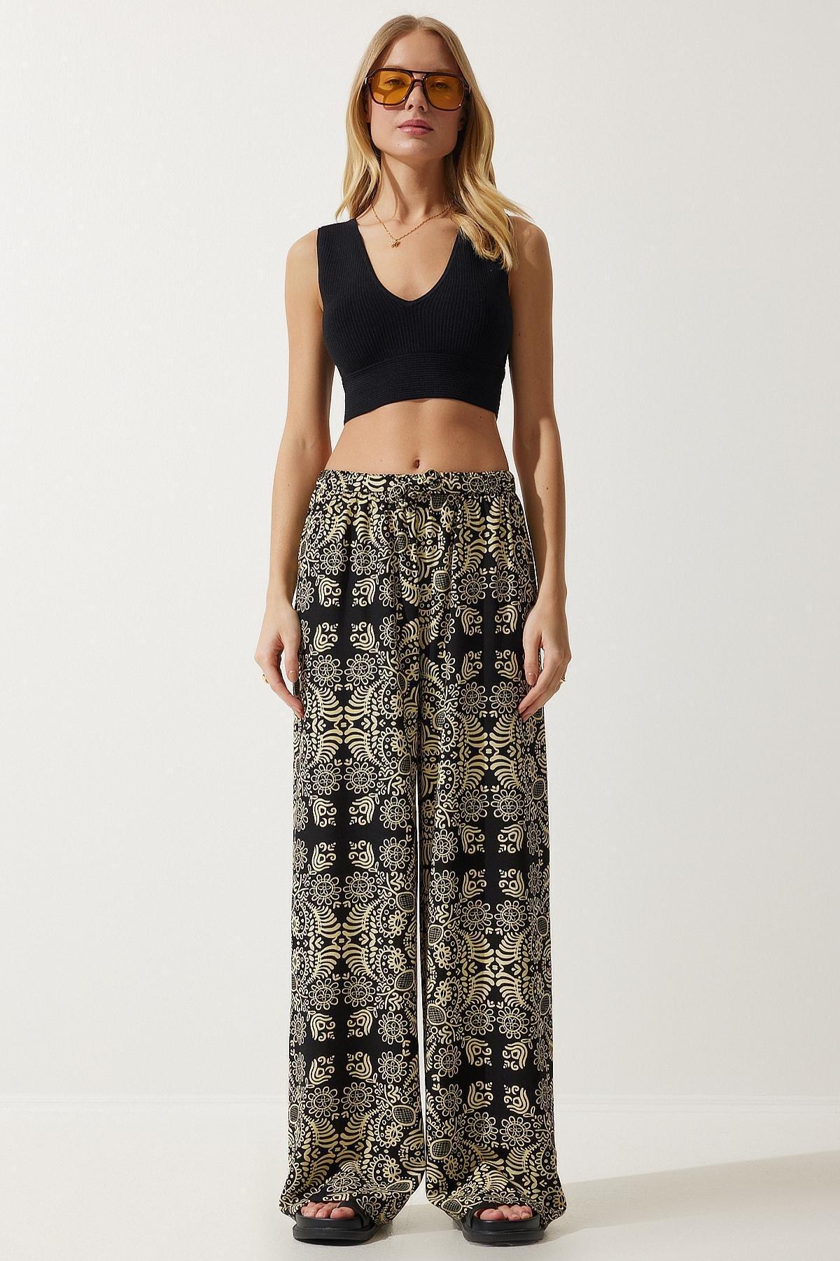 Black Patterned Palazzo Trousers, , large image number 5