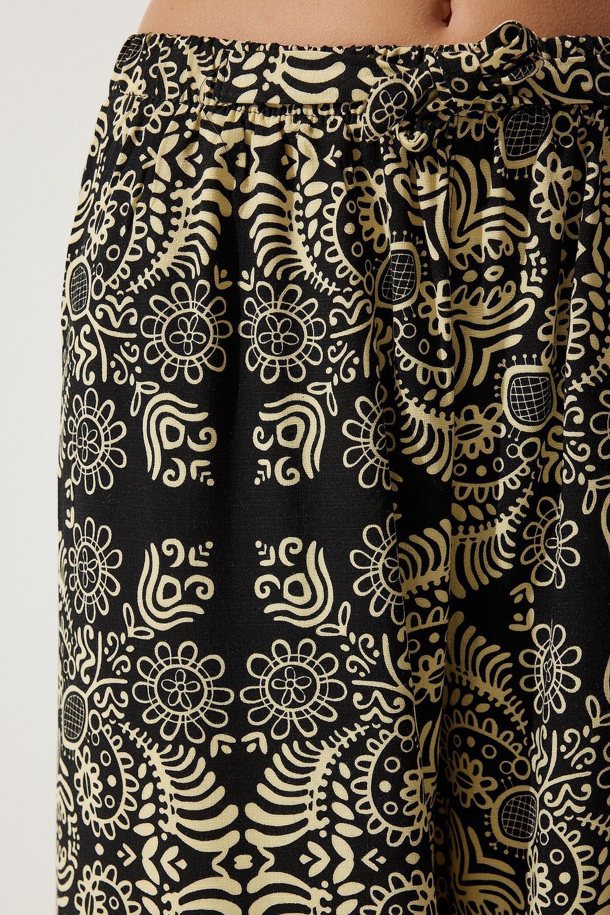 Black Patterned Palazzo Trousers, , large image number 6