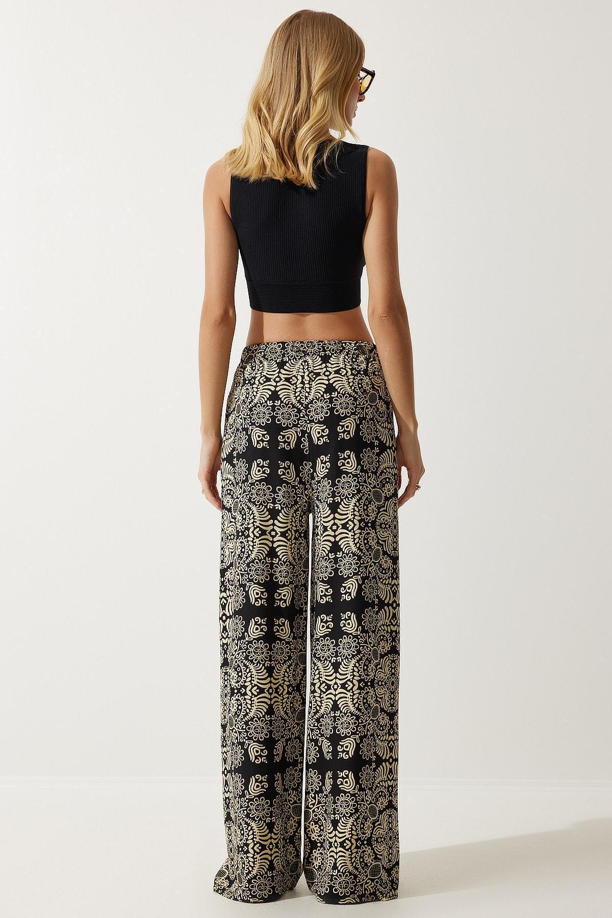 Black Patterned Palazzo Trousers, , large image number 7
