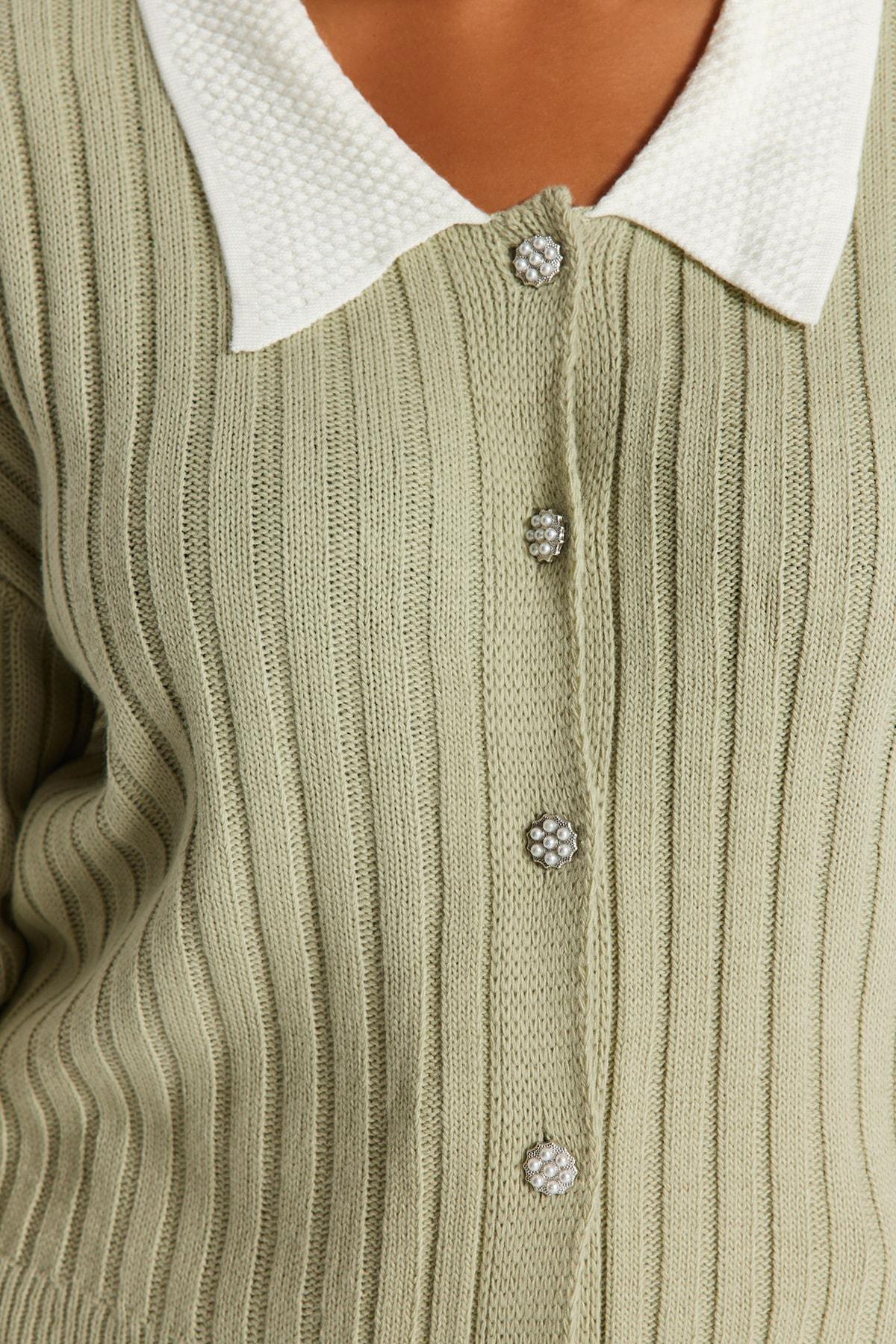 Green Peter Pan Collar Plus Size Cardigan, , large image number 4