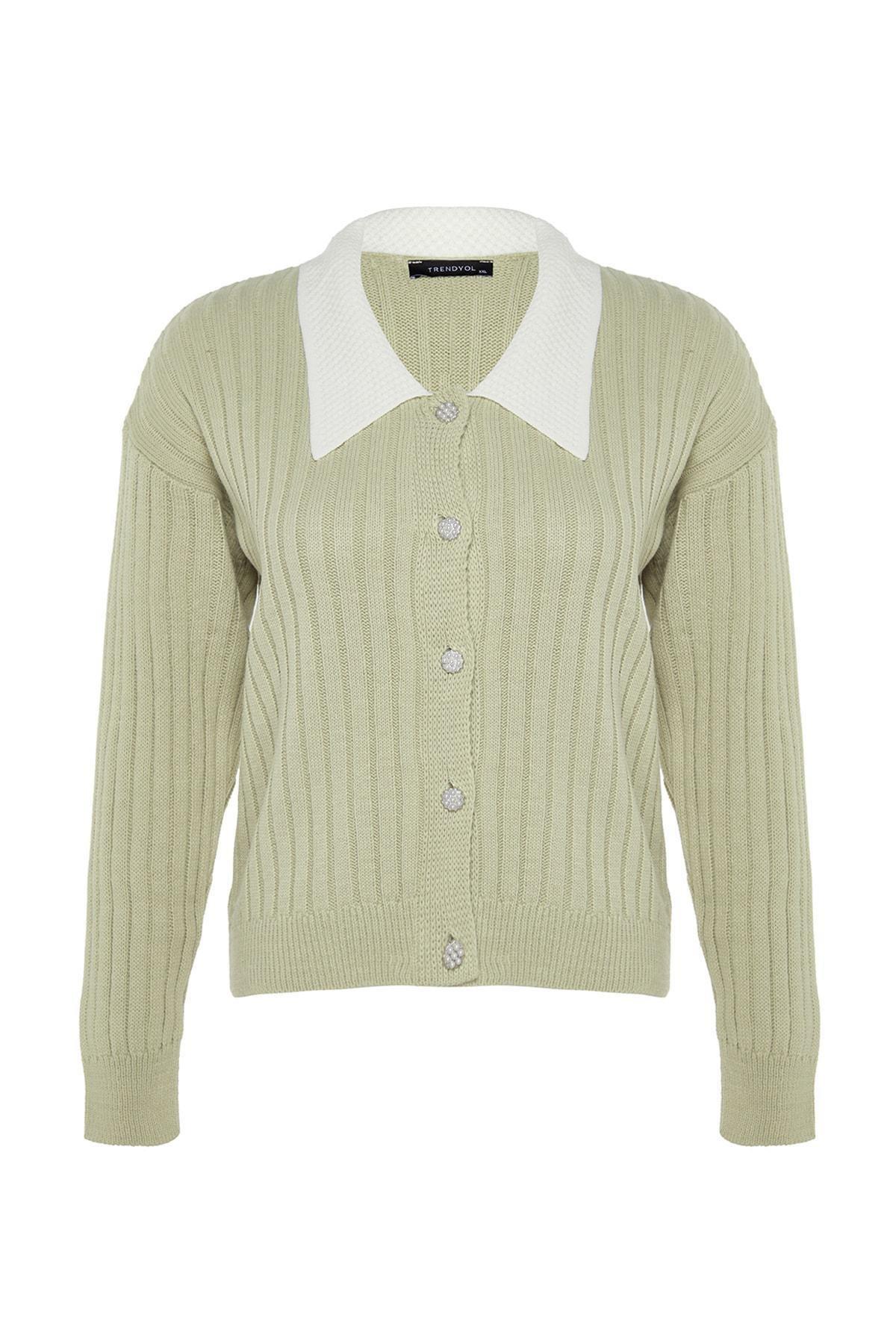 Green Peter Pan Collar Plus Size Cardigan, , large image number 5