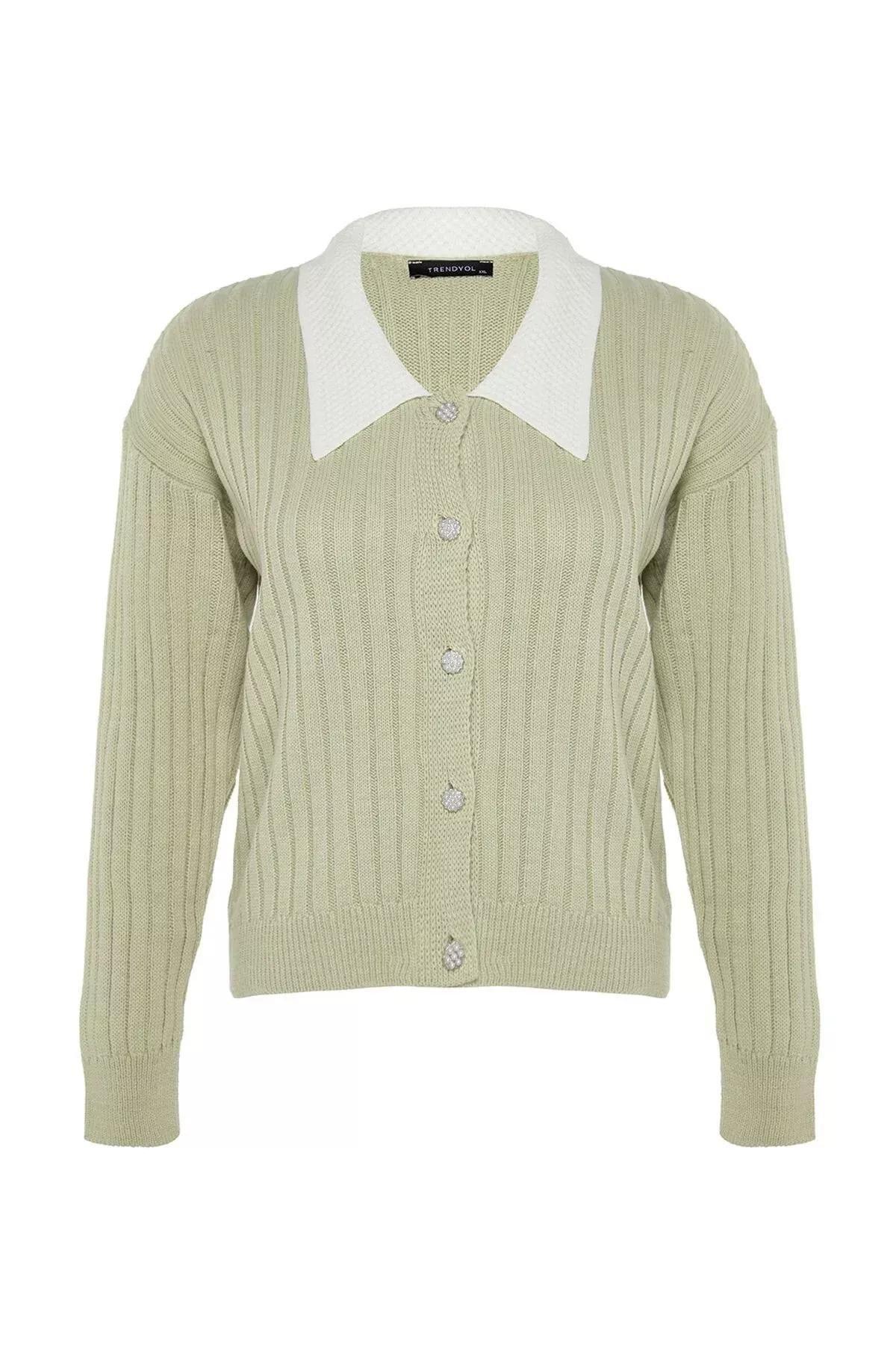 Green Peter Pan Collar Plus Size Cardigan, , large image number 5