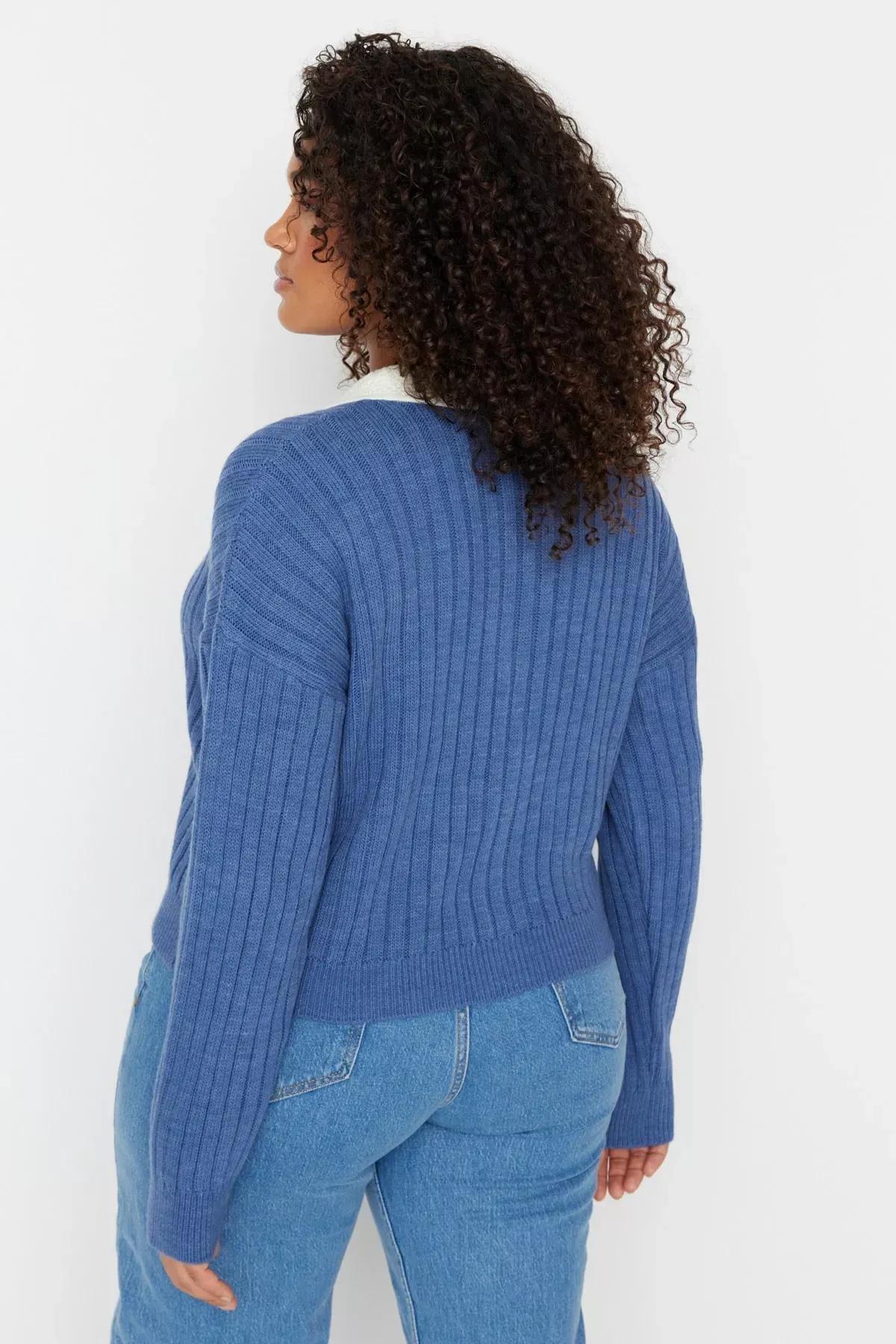 Blue  Plus Size Cardigan, , large image number 4