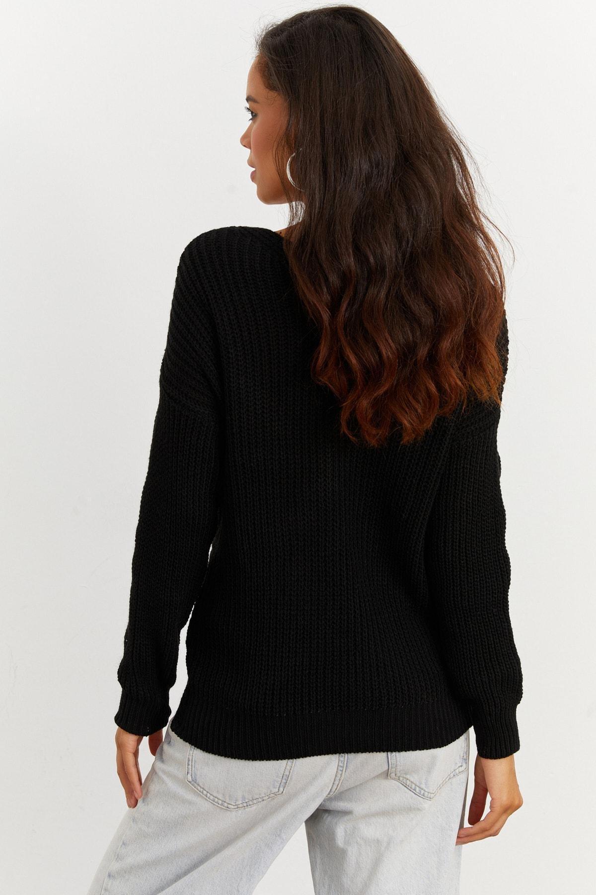 Black Knotted Knitwear Blouse, , large image number 4