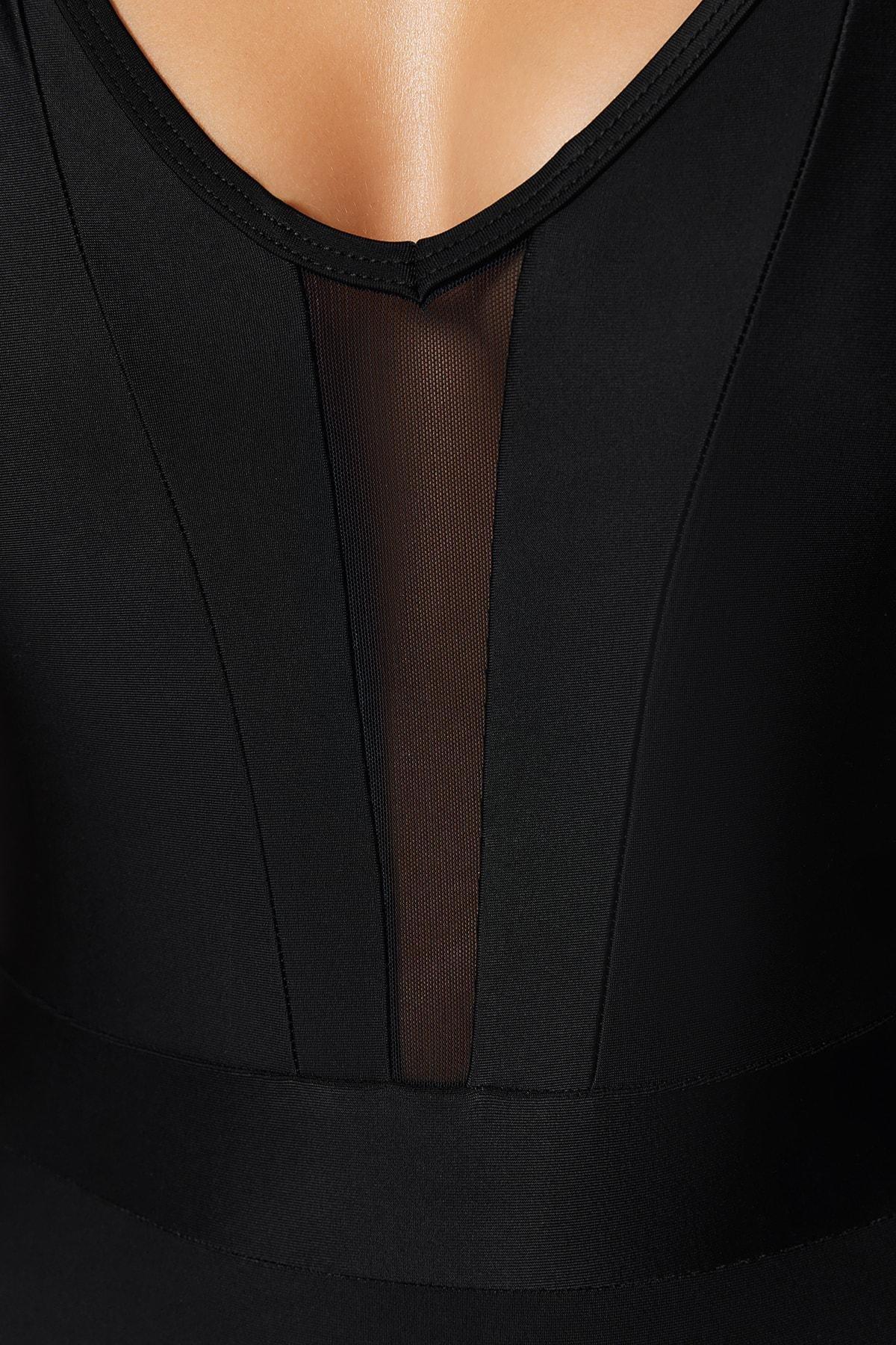 Black Backless Sheer Detail Swimsuit, , large image number 4