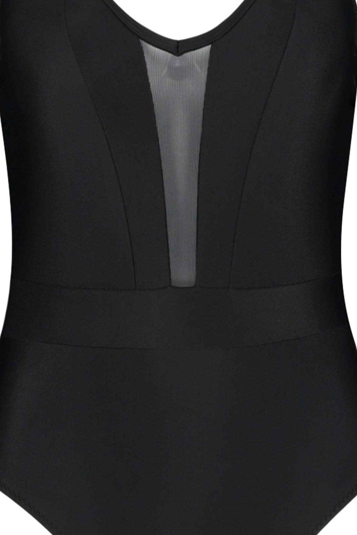 Black Backless Sheer Detail Swimsuit, , large image number 7