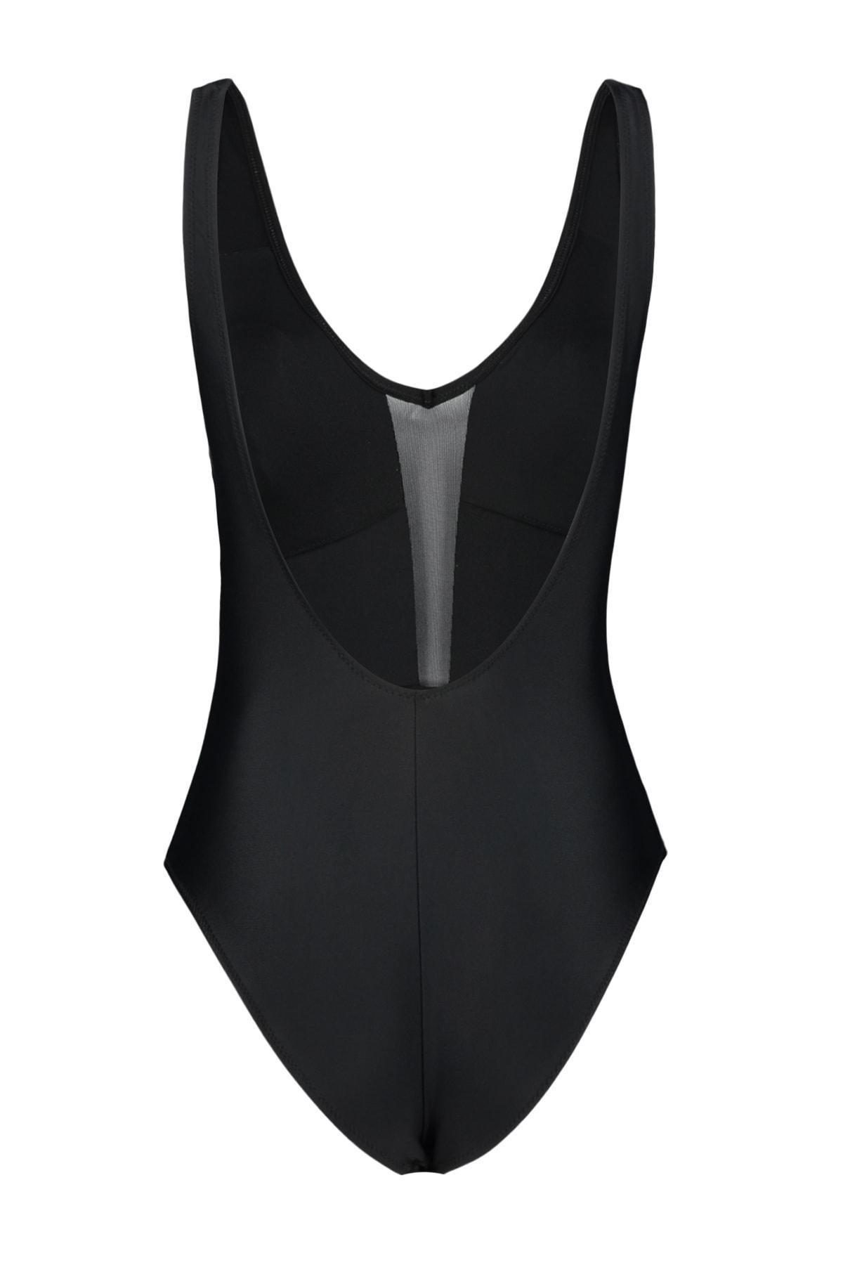 Black Backless Sheer Detail Swimsuit, , large image number 8