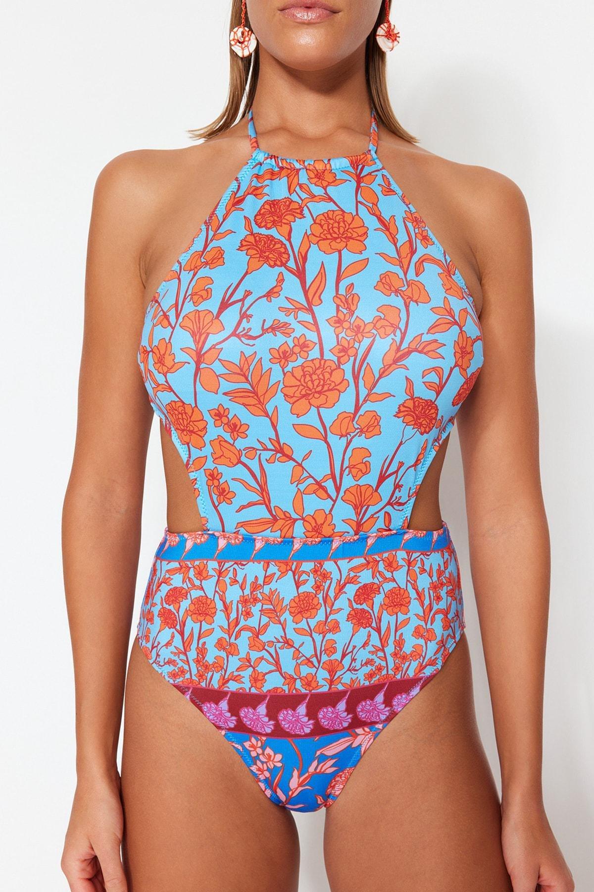 Trendyol - Multicolour Floral Cut Out Swimsuit