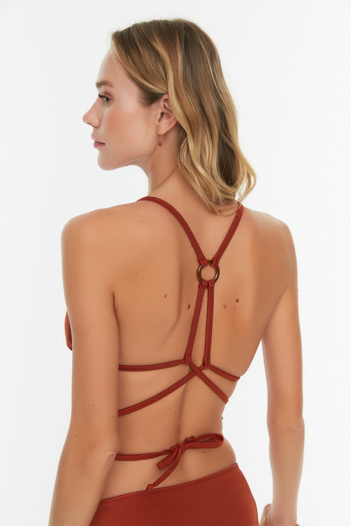 Brown Strappy Bikini Top, Brown, large image number 3