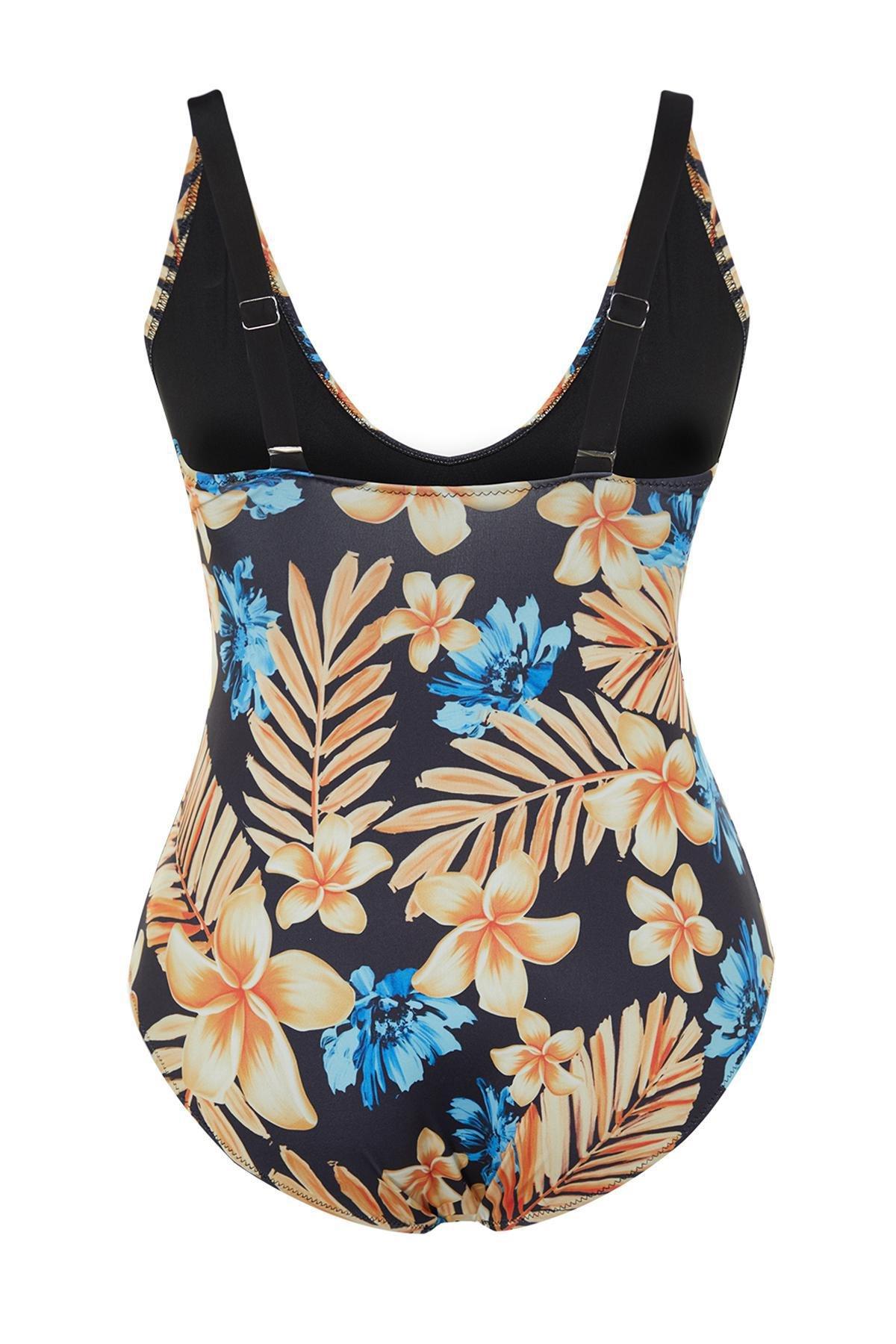 Blue Tropical Patterned Swimsuit, , large image number 2
