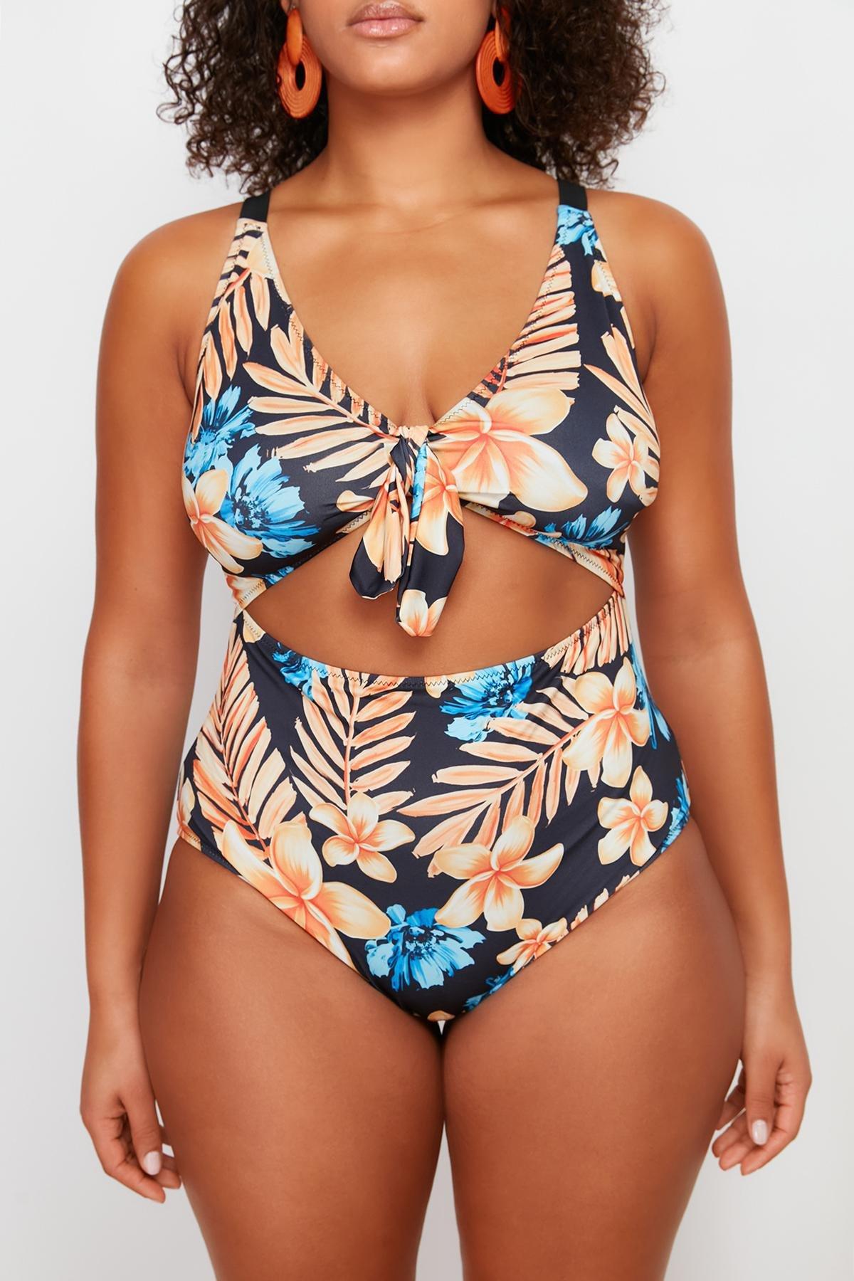 Blue Tropical Patterned Swimsuit, , large image number 5