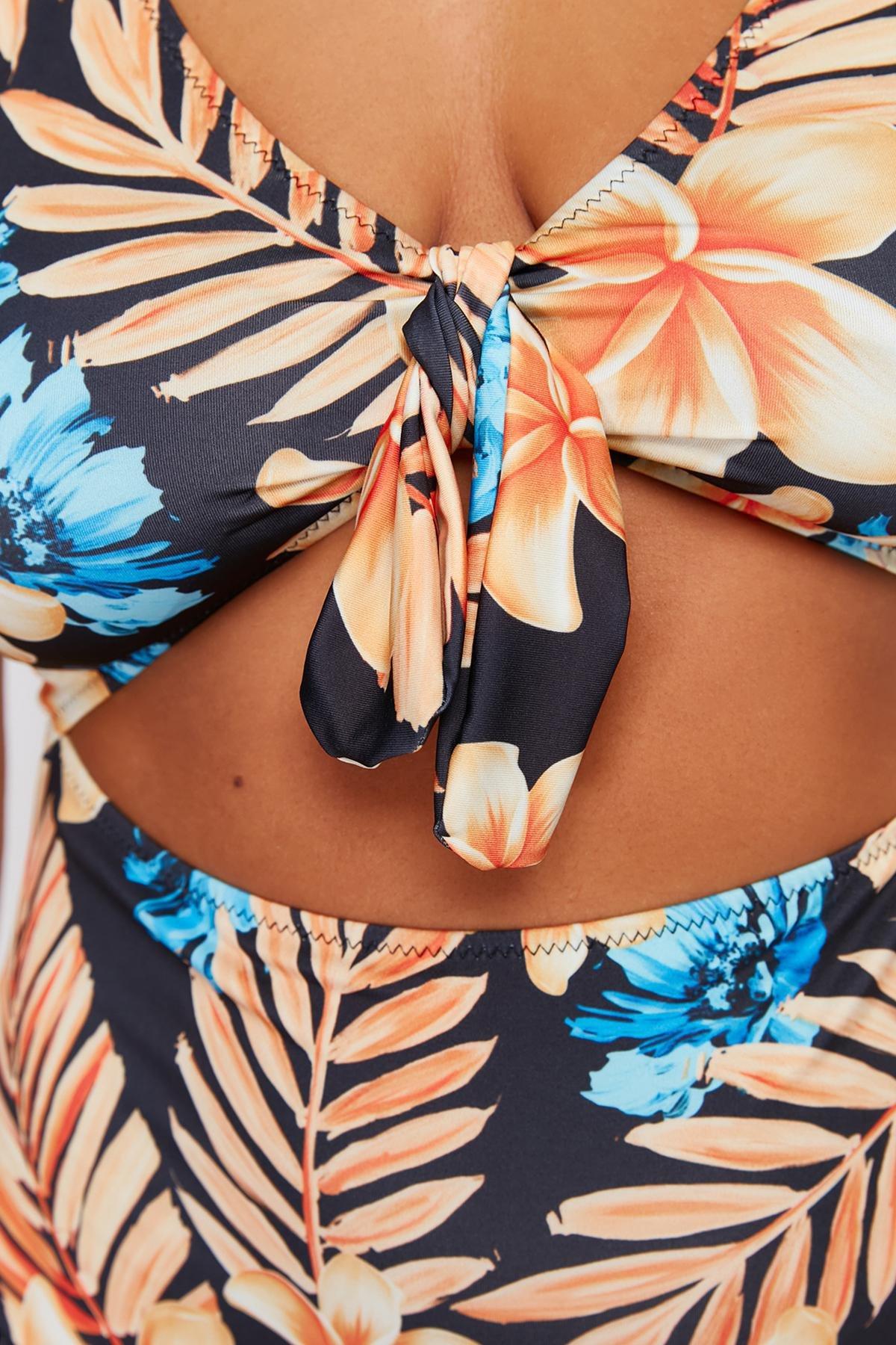 Blue Tropical Patterned Swimsuit, , large image number 6