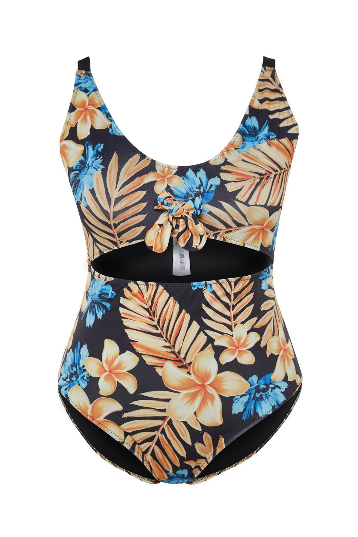 Blue Tropical Patterned Swimsuit, , large image number 7