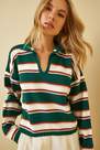 Happiness - Green Acrylic Striped Sweater