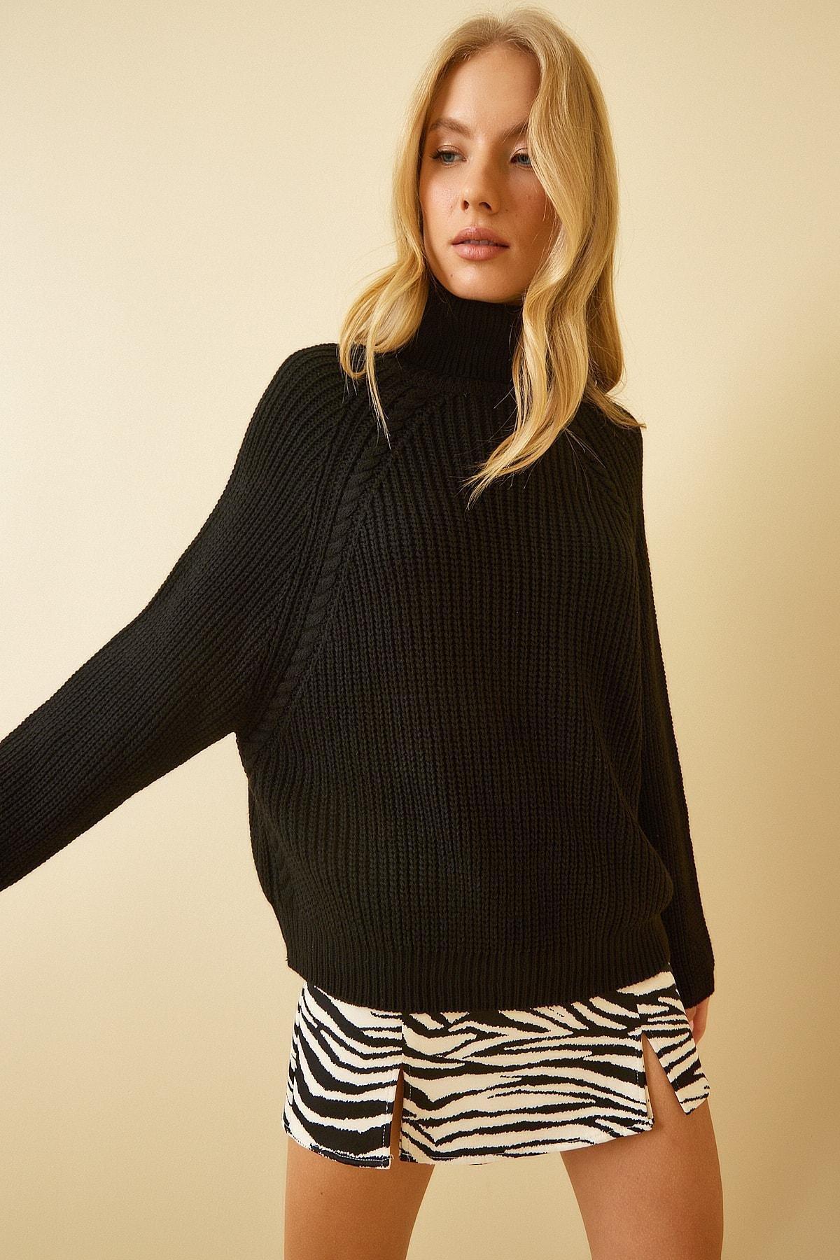 Black Turtleneck Oversize Sweater, , large image number 6