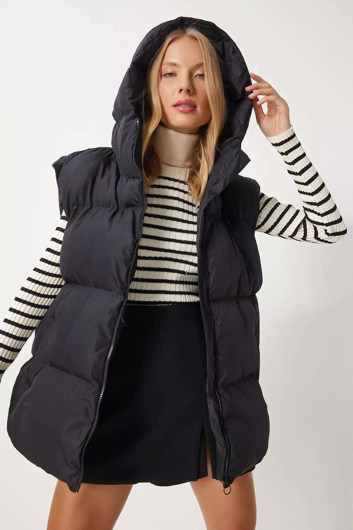 Black Puffer Vest, BLACK, large image number 0