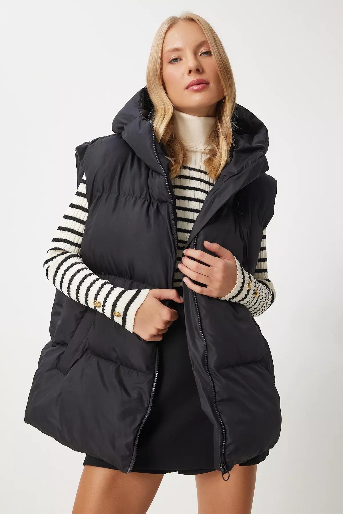 Black Puffer Vest, BLACK, large image number 1