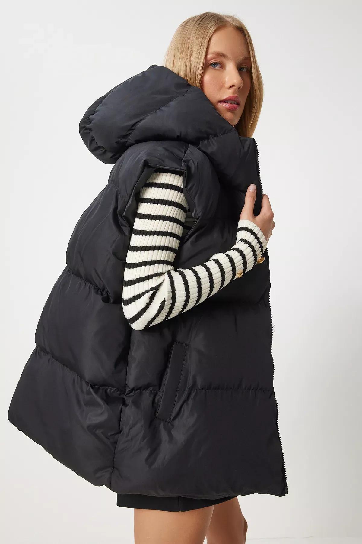 Black Puffer Vest, BLACK, large image number 2