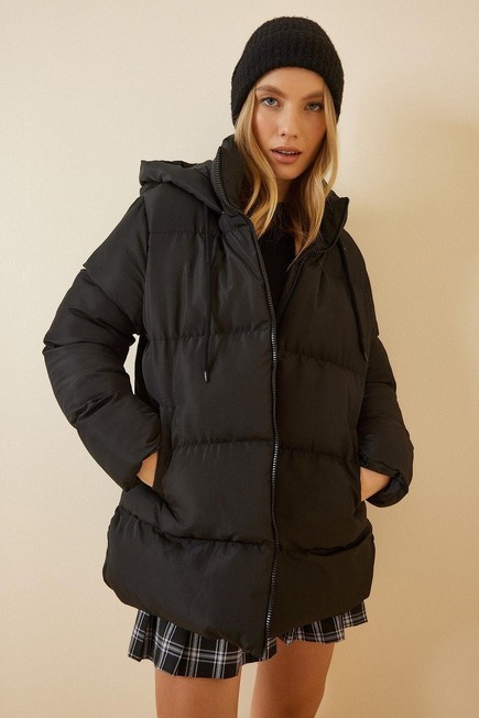 Happiness - Black Puffer Polyester Jacket