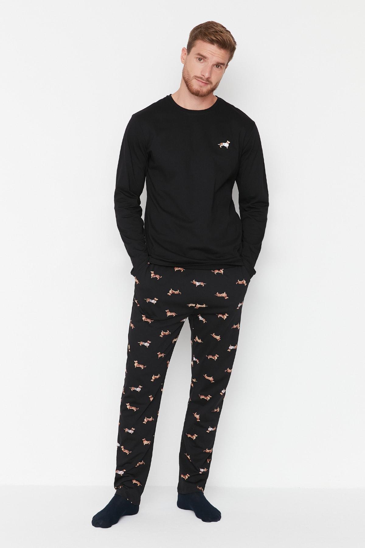 Black Animal Pattern Knitted Pyjamas Set, , large image number 0