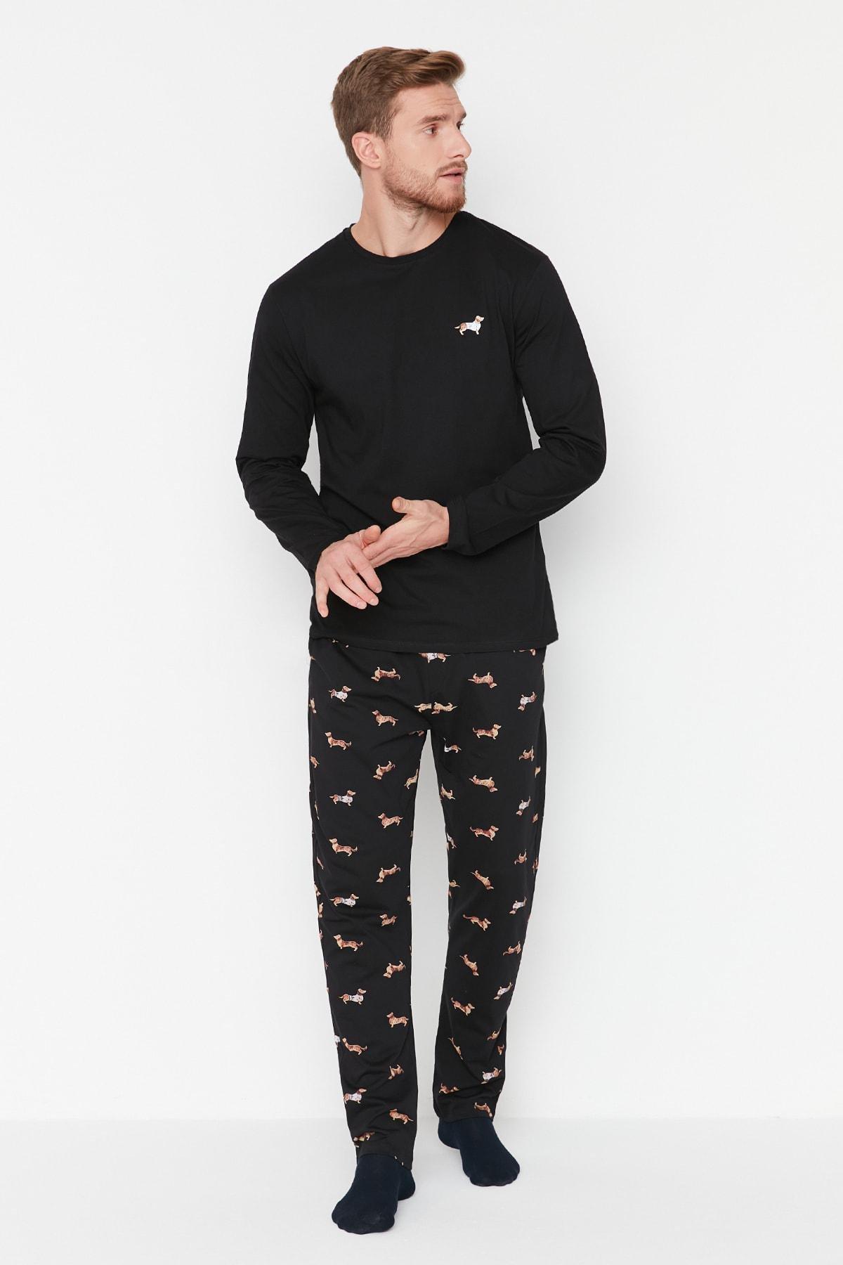 Black Animal Pattern Knitted Pyjamas Set, , large image number 2