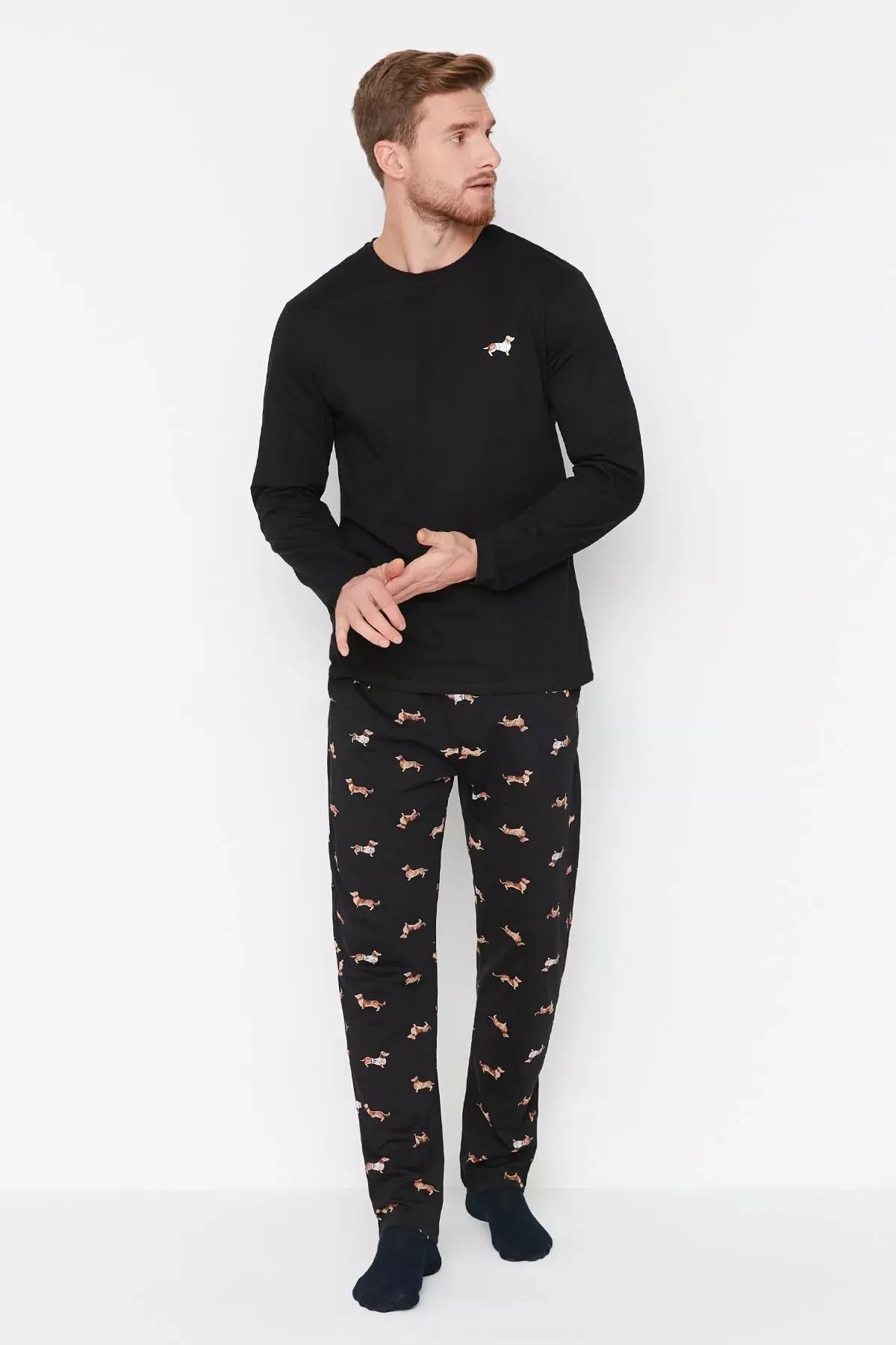 طقم بيجاما مُحاك بنقشة جلد الحيوانات، أسود, Black, large image number 2