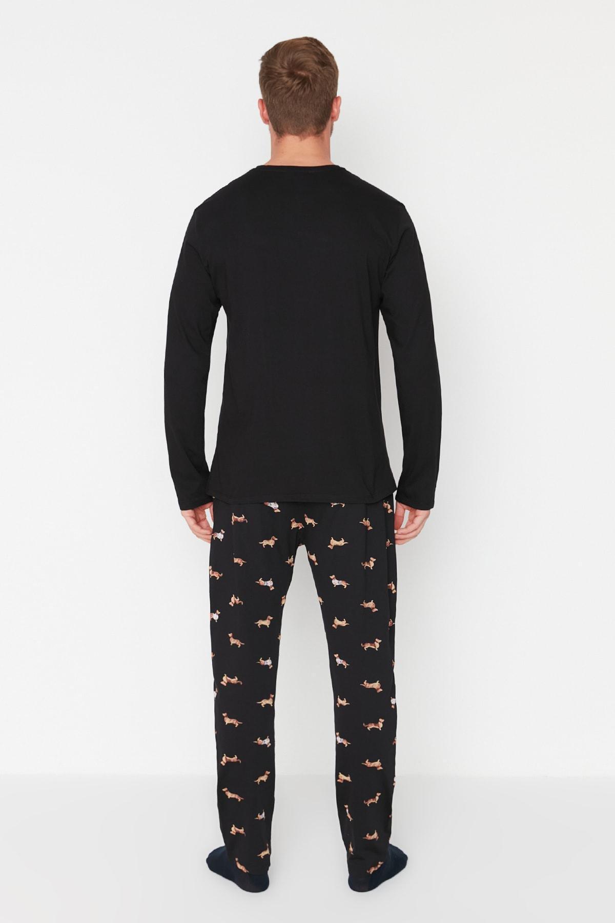 Black Animal Pattern Knitted Pyjamas Set, , large image number 4