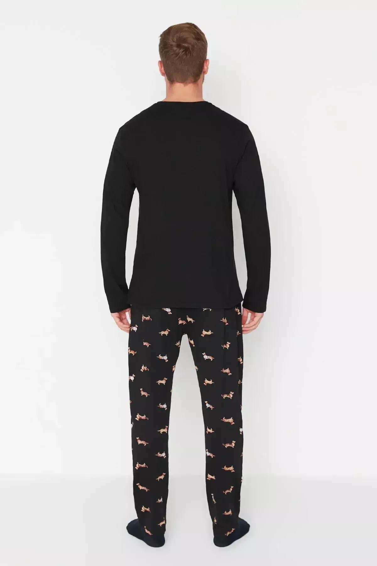 Black Animal Pattern Knitted Pyjamas Set, Black, large image number 4