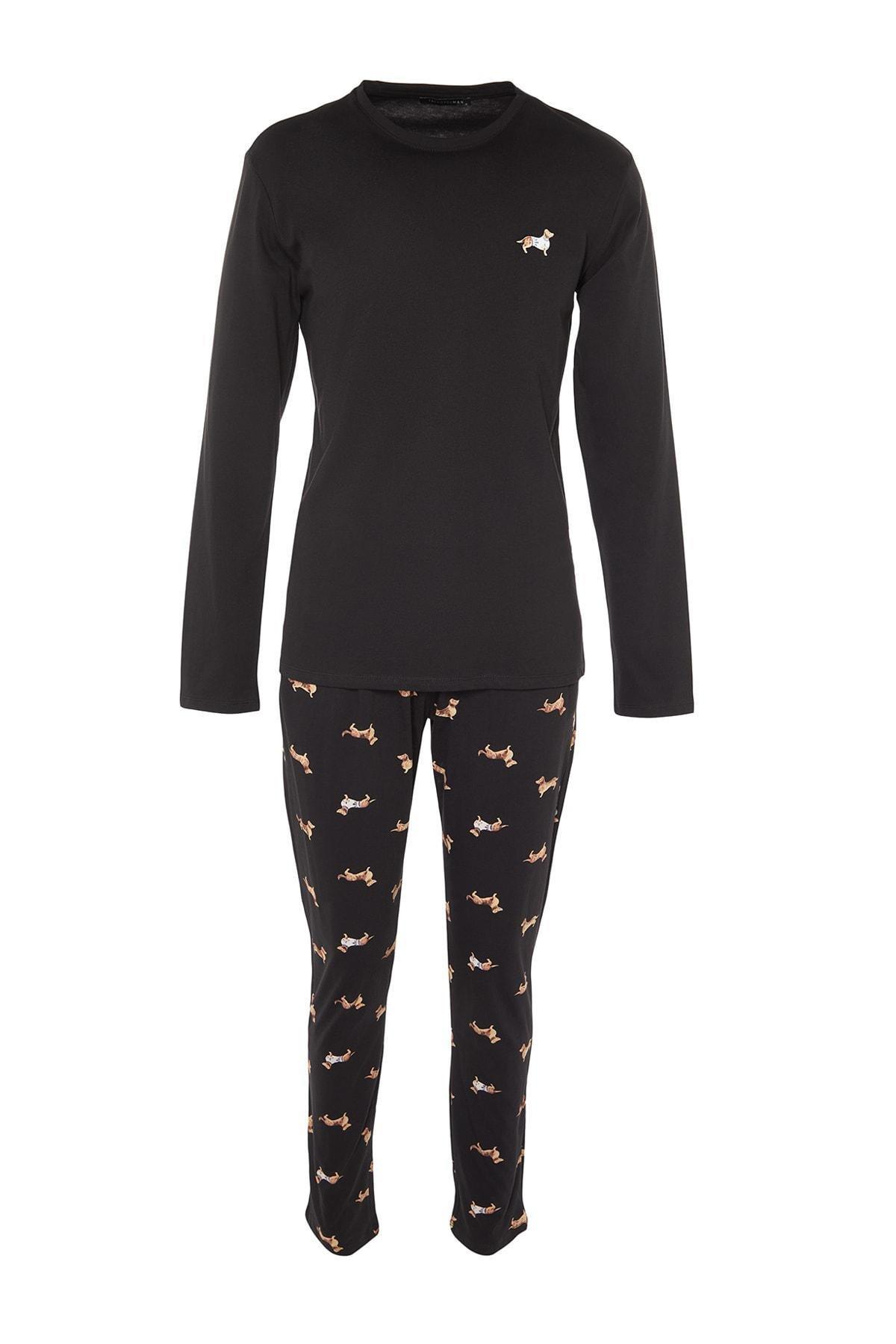 Black Animal Pattern Knitted Pyjamas Set, , large image number 5