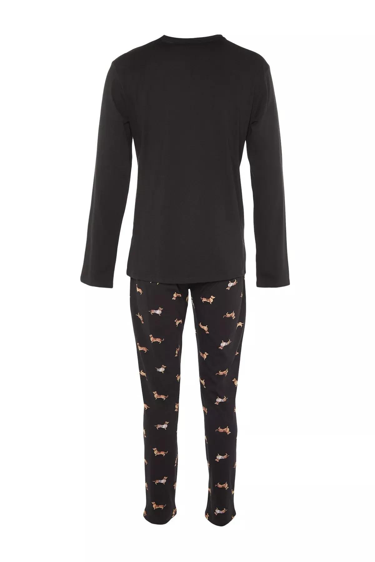 Black Animal Pattern Knitted Pyjamas Set, Black, large image number 6