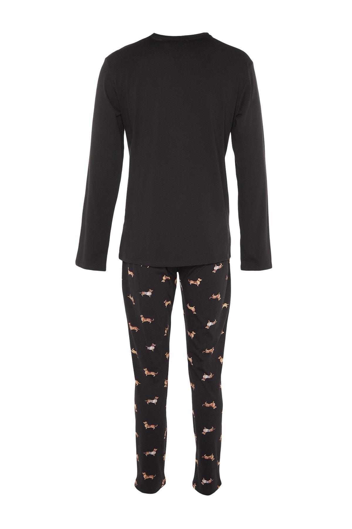 Black Animal Pattern Knitted Pyjamas Set, , large image number 7