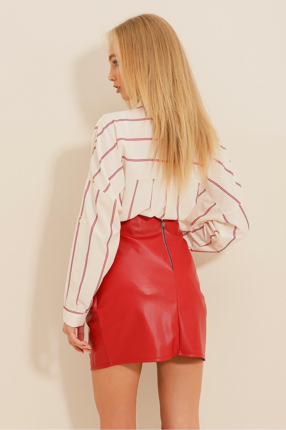 Red A-Line Mini Skirt, Red, large image number 4