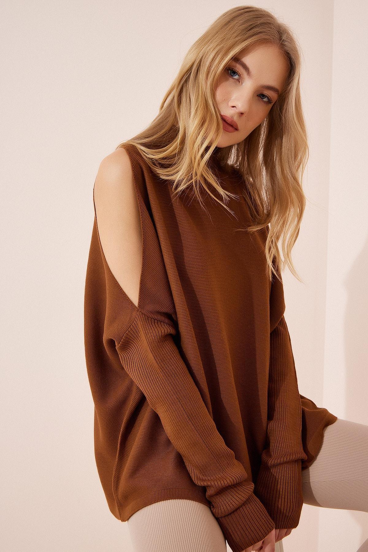 Happiness Istanbul - Brown Baisc Oversize Sweater